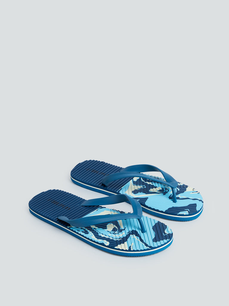 SOLEPLAY Teal Abstract Design Flip-Flops